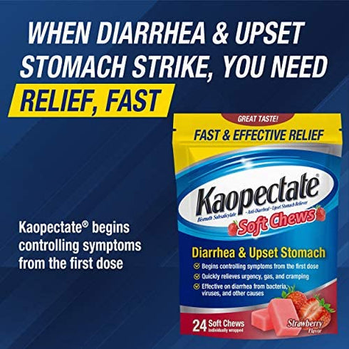 Kaopectate Soft Chews, Bismuth Subsalicylate, Anti-Diarrheal and Upset Stomach Reliever - 24 Count